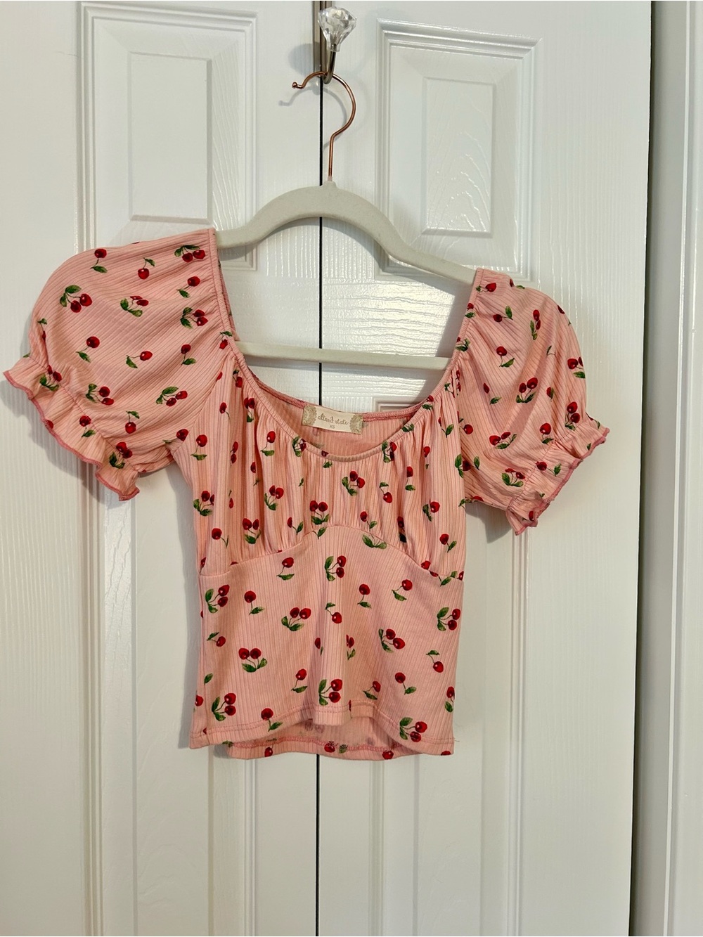 Altar'd State Pink Cherry Puff Sleeve Crop Top